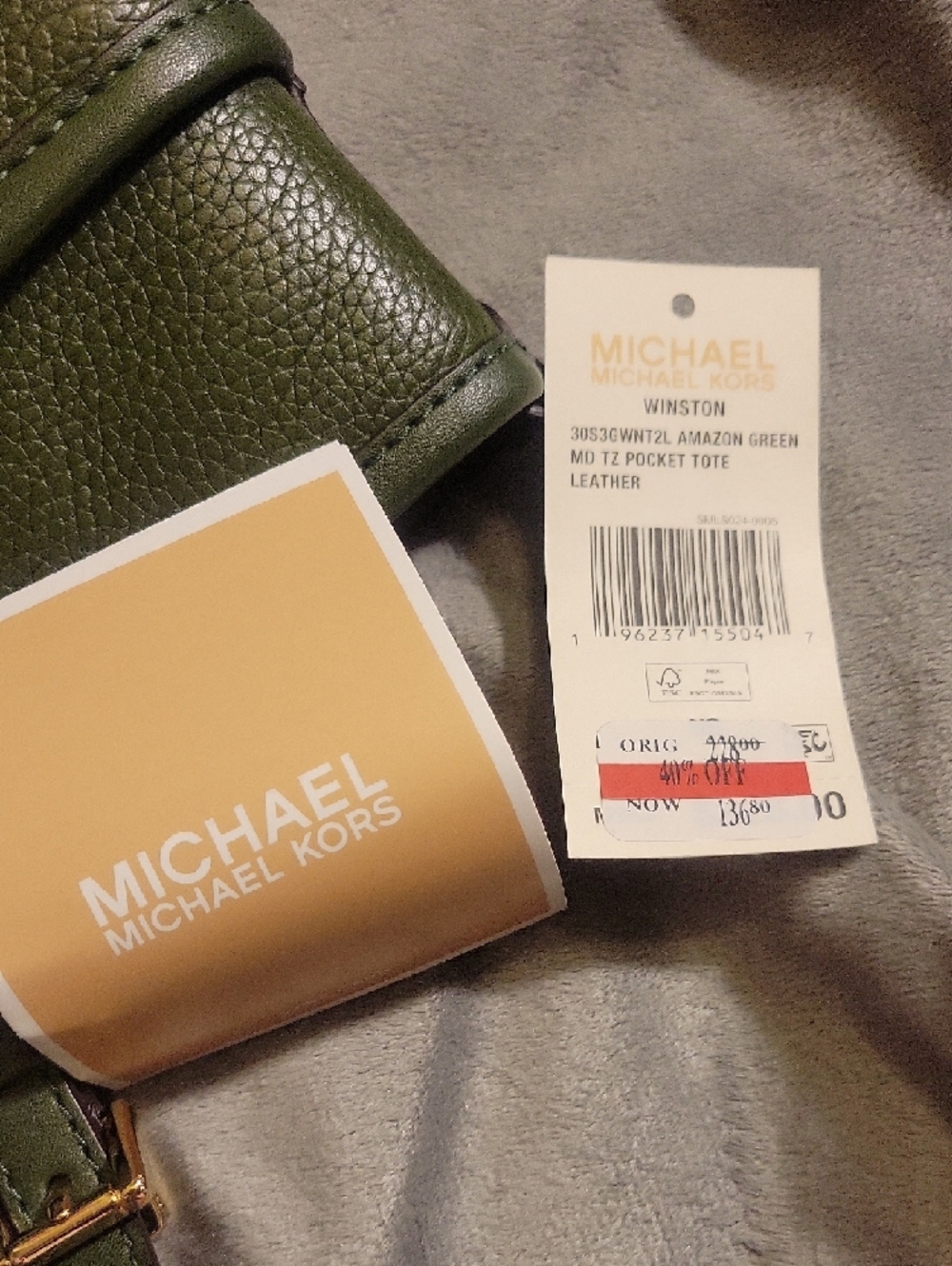 Michael Kors Green Pebbled Leather Tote with Gold Hardware - Picture 8 of 8